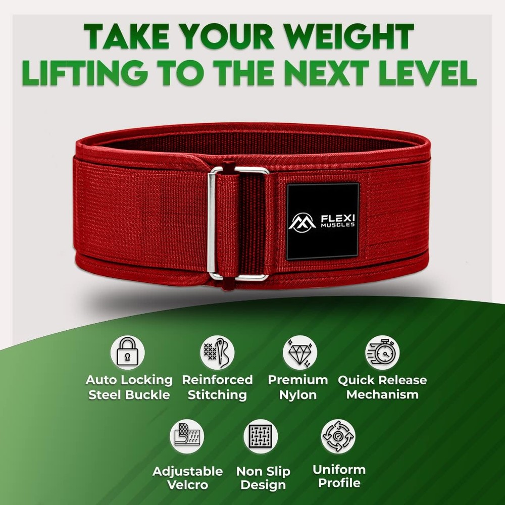 Flexi Muscles Quick Lock Weightlifting Belt - Adjustable Back Support with Me...