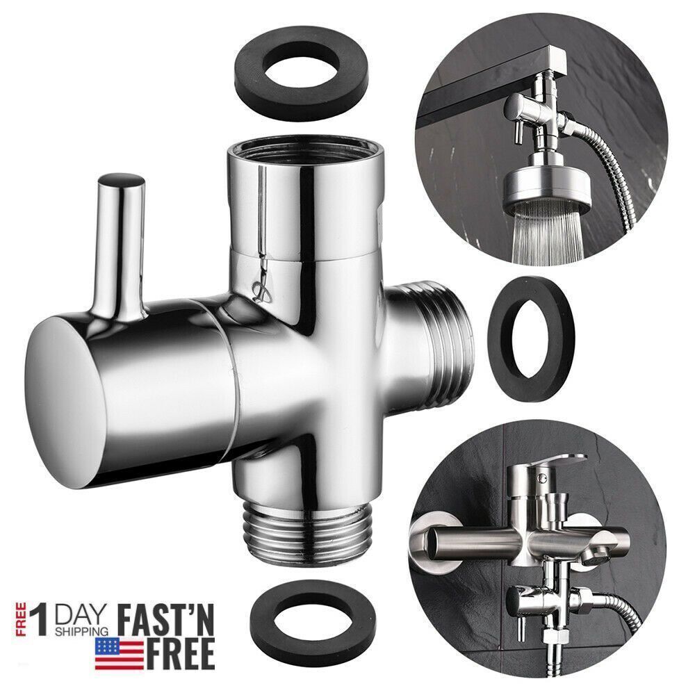 3-Way T-adapter Valve Brass For Toilet Bidet Shower Head Diverter 7/8"/ 1/2"