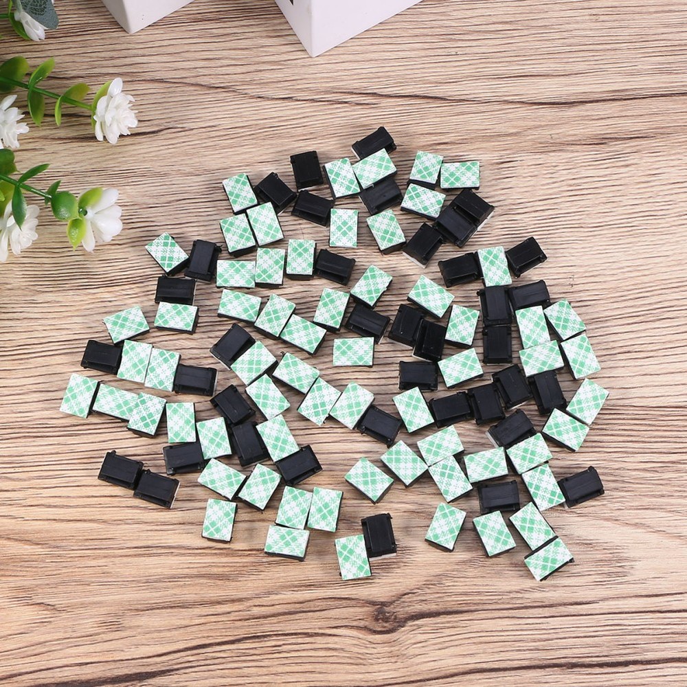 Cable Clip Holders 100pcs Black Adhesive for Smooth Surface Use