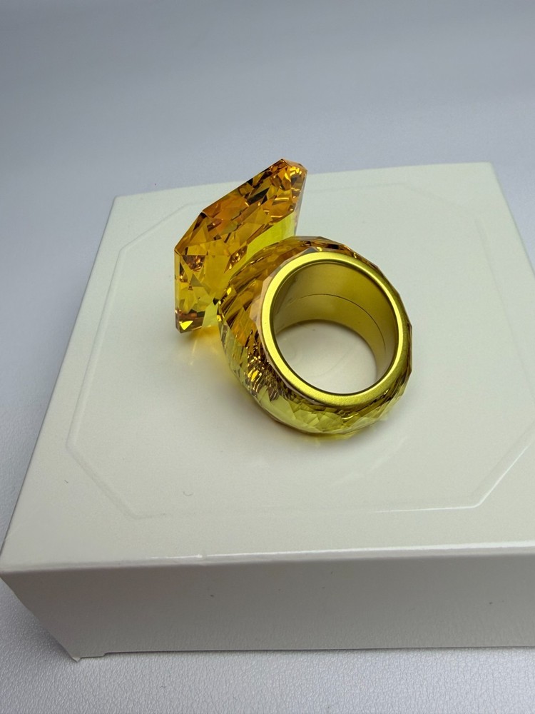 Swarovski Lucent cocktail ring oversized crystal, octagonal cut yellow size 60.