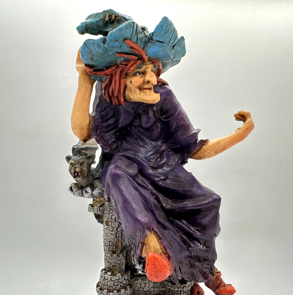 9" Floating Witch Over Castle & Bat Resin Figure
