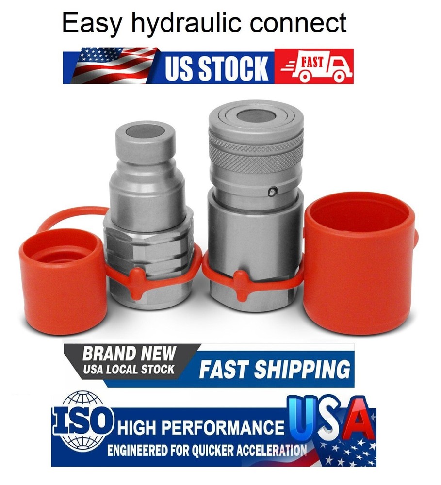 3/4 NPT Flat Face Hydraulic Quick Connect Coupler Coupling Skid Steer 2 Sets