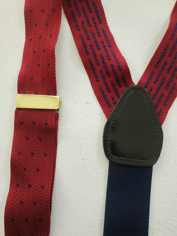 Red Elastic Adjustable Men Solid Brass Braces Suspenders. Made In New England.