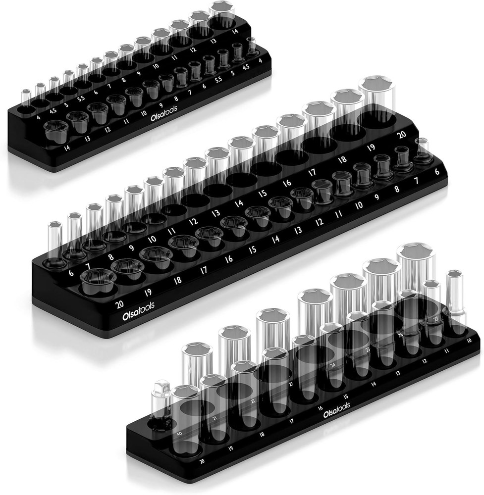 Magnetic Socket Organizer - 3-Piece Drive Metric Socket Holder Set with Stron...
