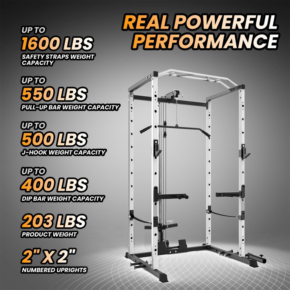 Power Cage W/LAT Pulldown Multi-Functional Power Rack W/Cable Pulley System