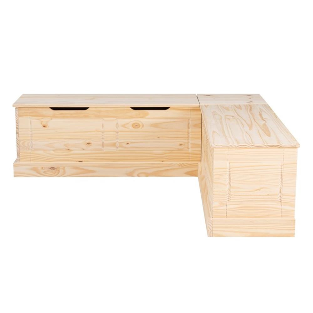 Linon Troyin Rustic Backless Corner Nook with Storage in Solid Unfinished Pine