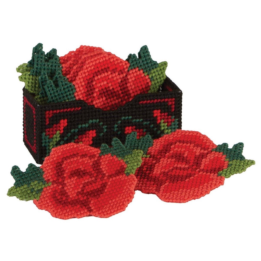 Herrschners® Ruby Roses Coasters with Holder Plastic Canvas Kit