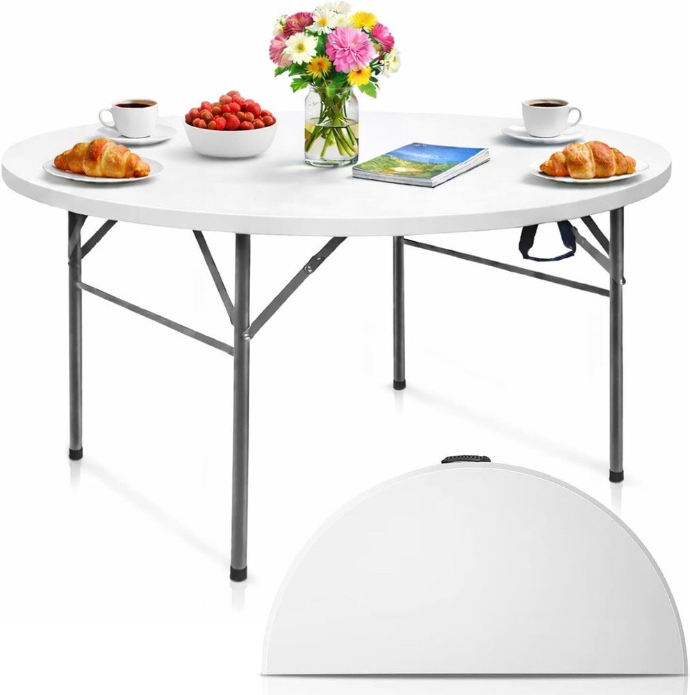EconoHome 4 Ft Round Portable Folding Table White