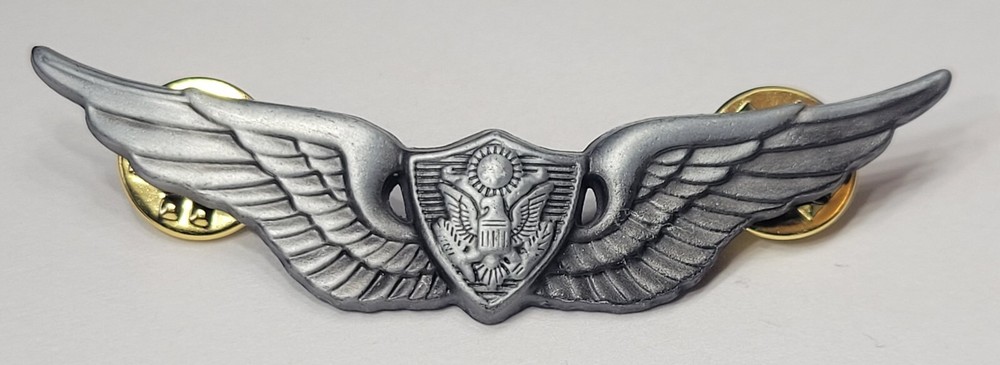 US Army Helicopter Basic Full Size Aviation Aviator Crewman Wings Hat Pin 2.5"