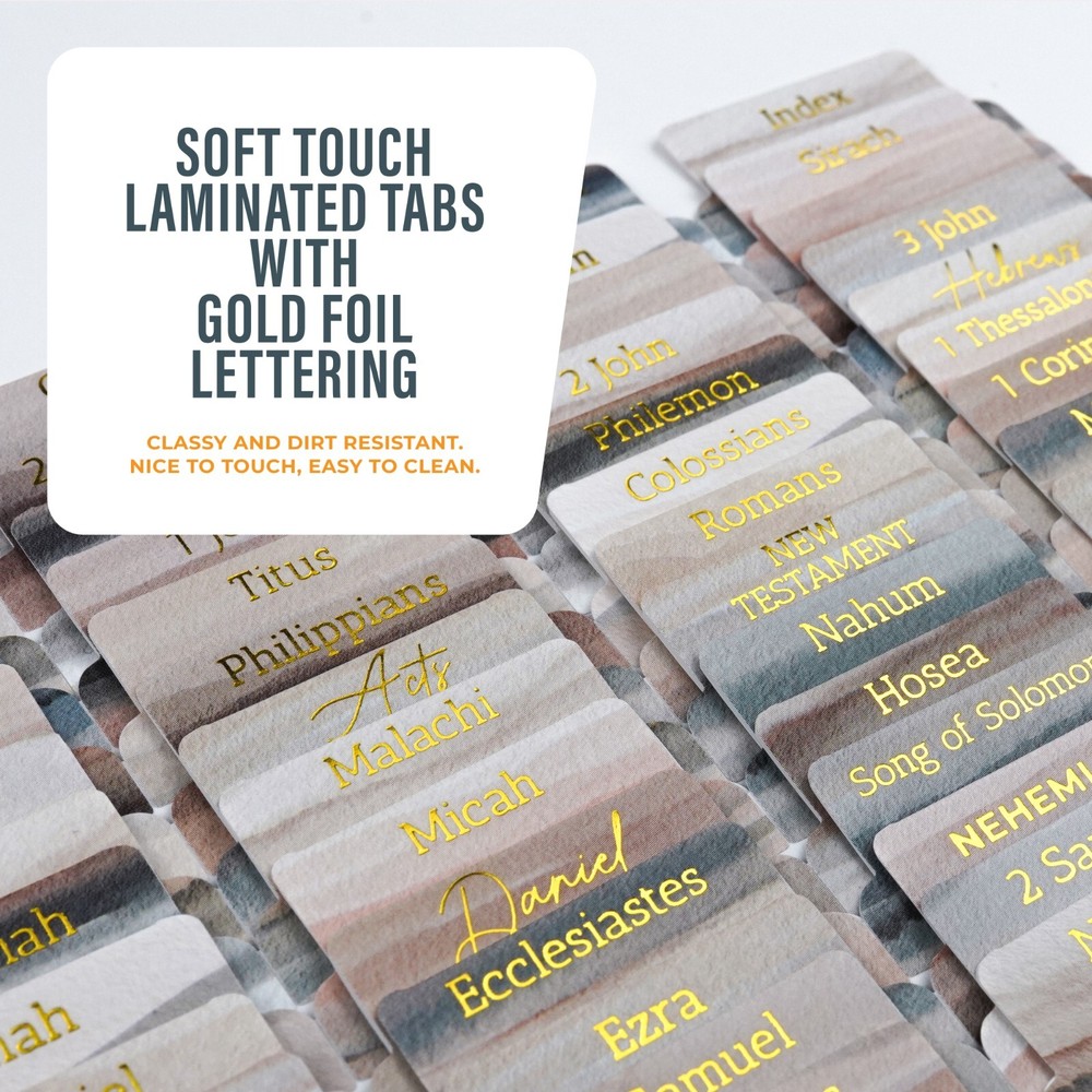 OFFILICIOUS 100 Golf-Foiled, Soft-Touch, Laminated Bible Tabs for Bible Study