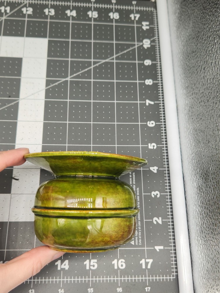 MCM Small Glass Spitoon Shaped Planter, Signed By Mary Fields 1973