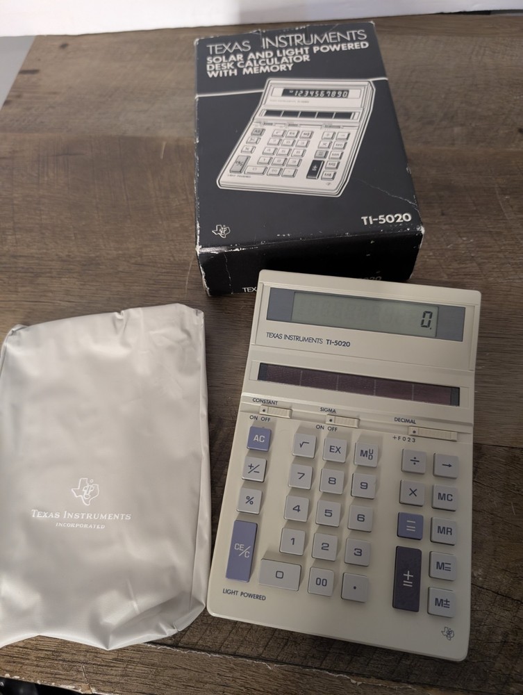 Texas Instruments TI-5020 Electronic Calculator Vrg Light & Solar Powered W/ Box