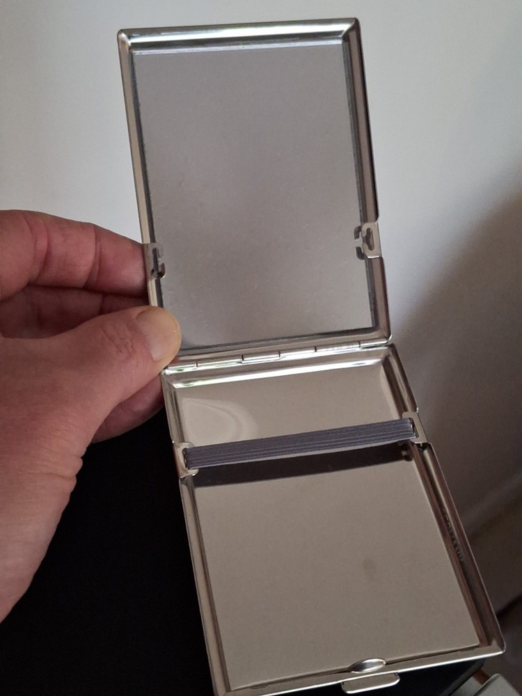 German Made Silver-Tone Etched Scroll Cigarette Case with Mirror