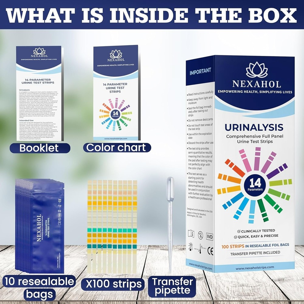 Urine Test Strips For Urinalysis Full Panel - 14 Parameter Urinalysis 100 count