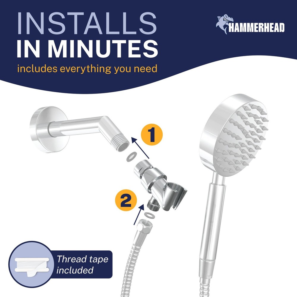 HammerHead Showers® Solid Metal Handheld Shower Head Holder - Compact, Chrome