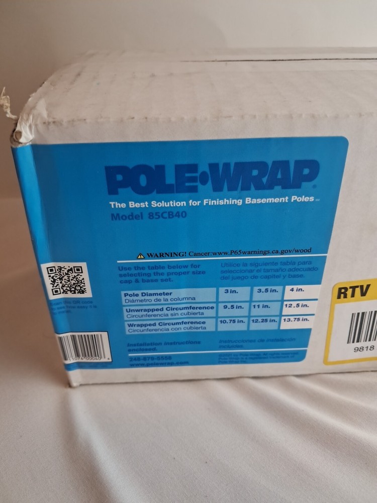 Pole Wrap 4" Basement Column Base & Cap Set Unfinished Oak 85CB40