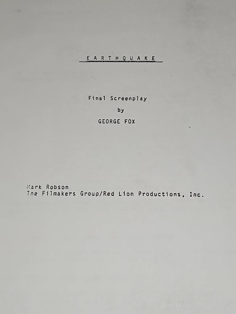 Earthquake Final Draft Screenplay Original Film Script Dated February 12 1974