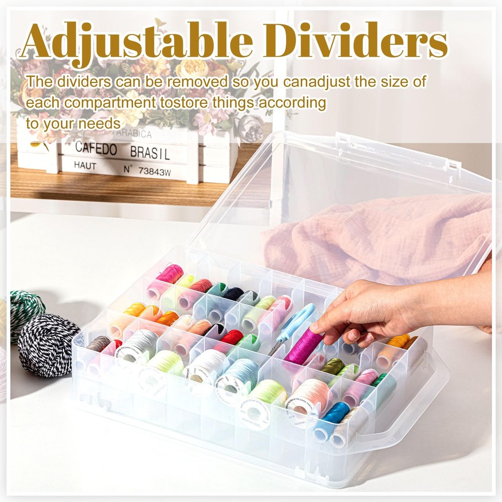 2 Pcs 46 Grids Sewing Organizer Double Sided Thread Storage Portable Clear Pl...