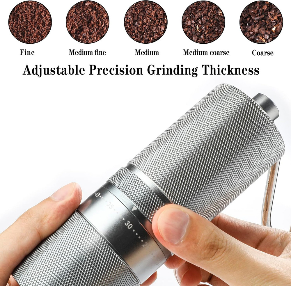 Stainless Steel Manual Coffee Grinder with Adjustable Grind Settings - Silver