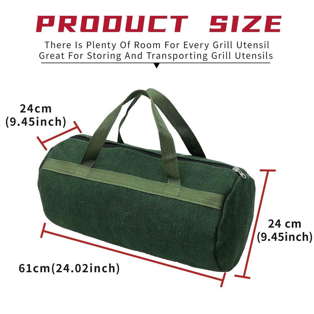 Fvbiywpil Grill Accessory Storage Bag, 24"" Extra Thick Canvas Dark Green