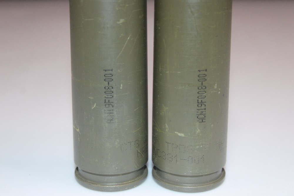 2 empty 25 mm Fired Shell Case casings PAPERWEIGHTS display