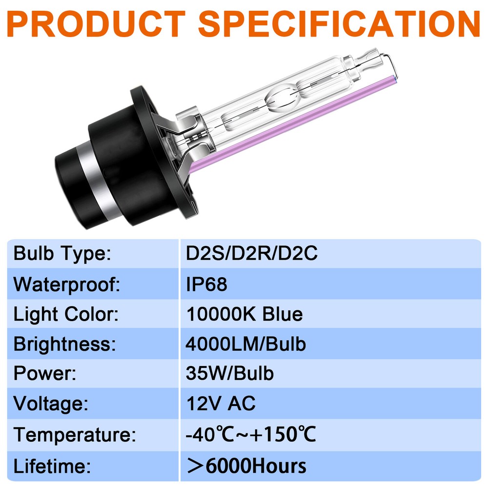 2 Pack D2S 35W 10000K HID Xenon Replacement Low/High Beam Headlight Lamp Bulbs