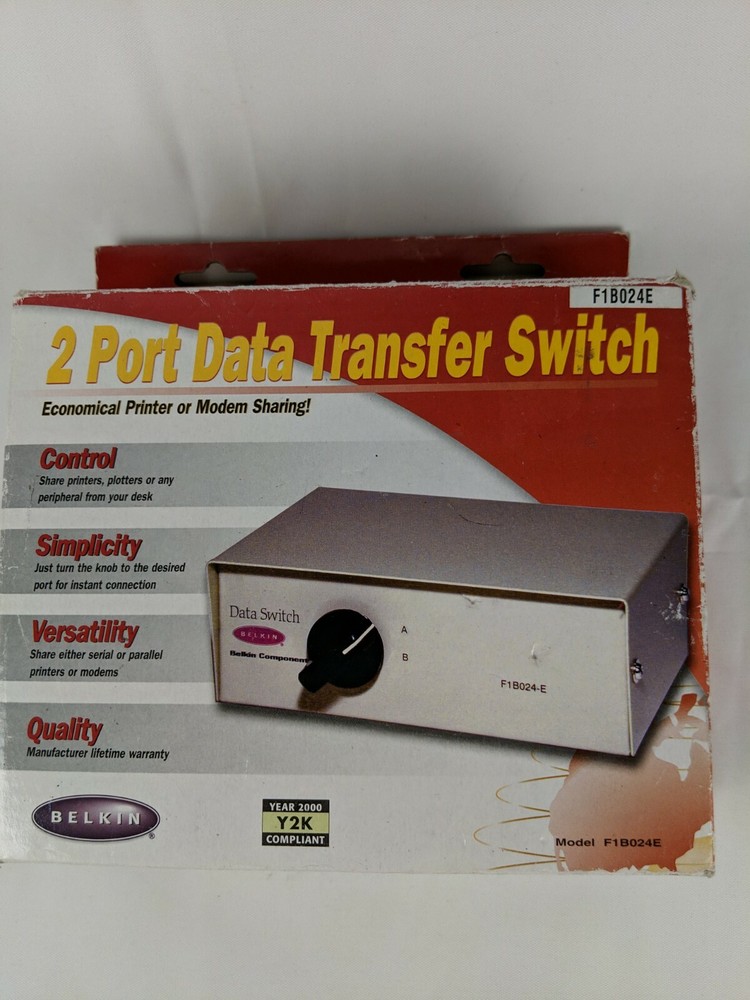 Belkin DB25 Rotary 2 Port Data Transfer Switch F1B024-E Serial/Parallel Printer