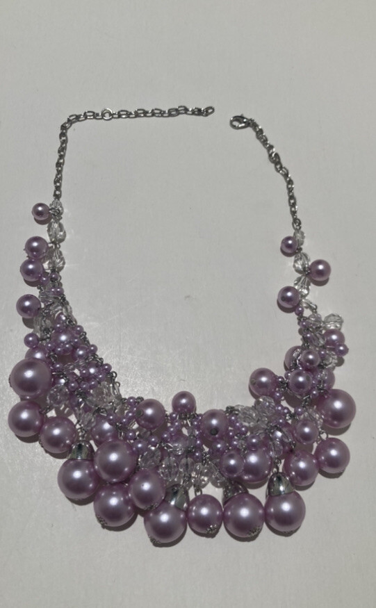 Lavender Cascading Beaded Necklace Approximately 18”