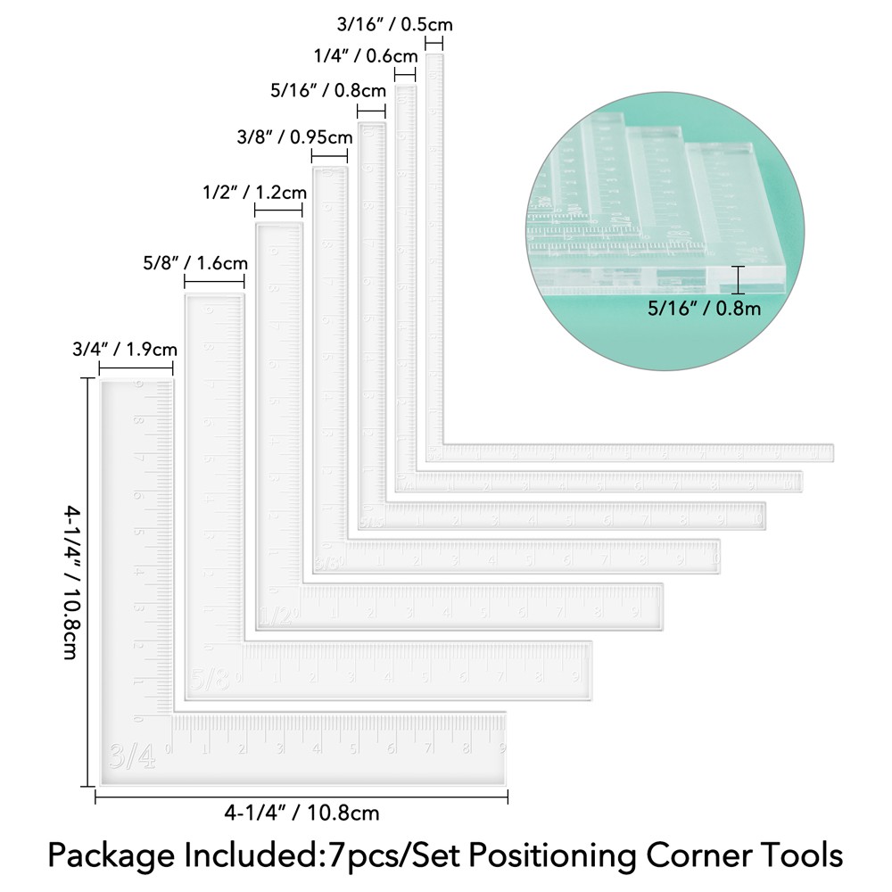7PCS/set Creative Positioning Tools Card Corners Helper Craft Measuring Ruler