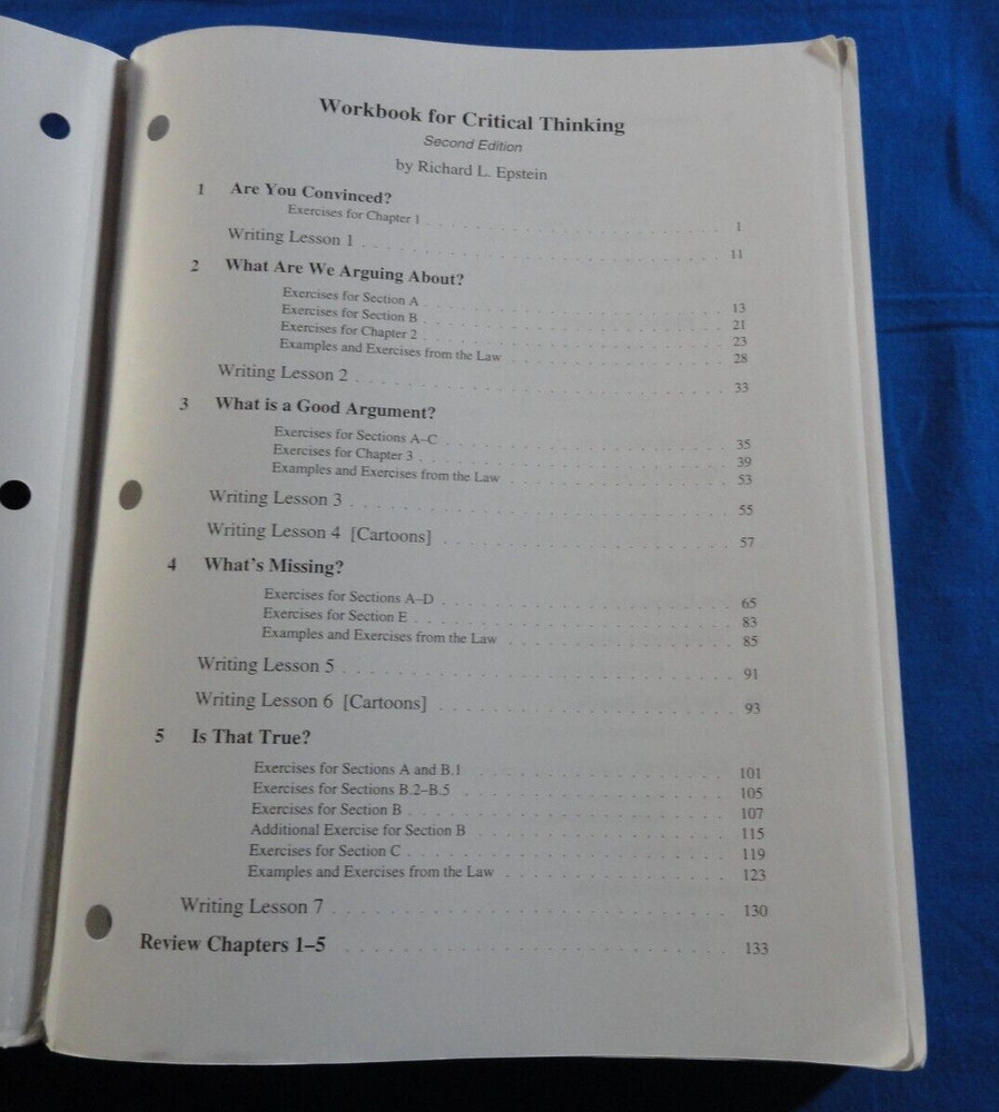 SECOND EDITION RICHARD L. EPSTEIN WORKBOOK FOR CRITICAL THINKING SELF HELP BOOK