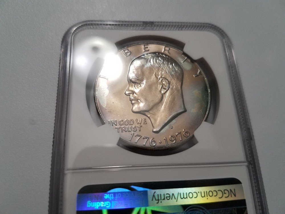 1976 D Eisenhower Dollar IKE NGC MS 64 Reverse Struck Thru Mint Error Through