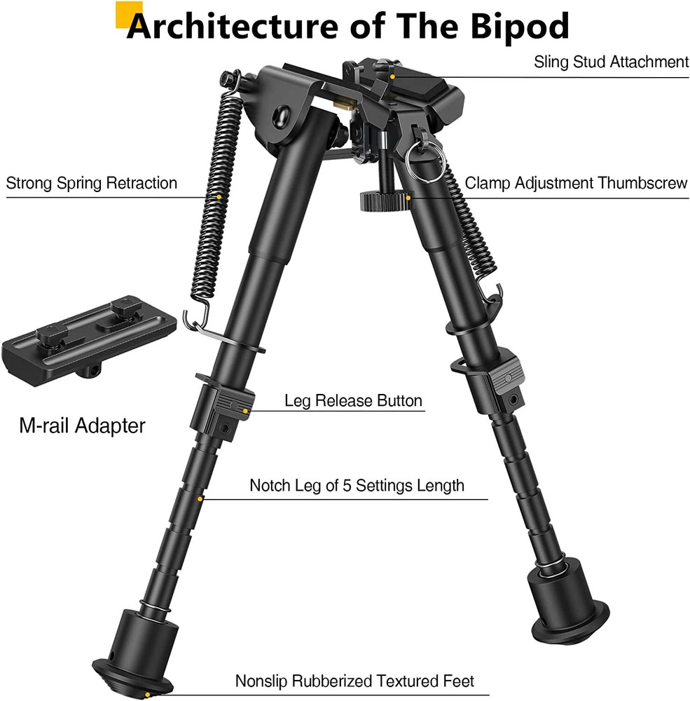 6-9 Inches Rifle Bipod Spring Return M-LOK Adapter Compatible With M-Rail System