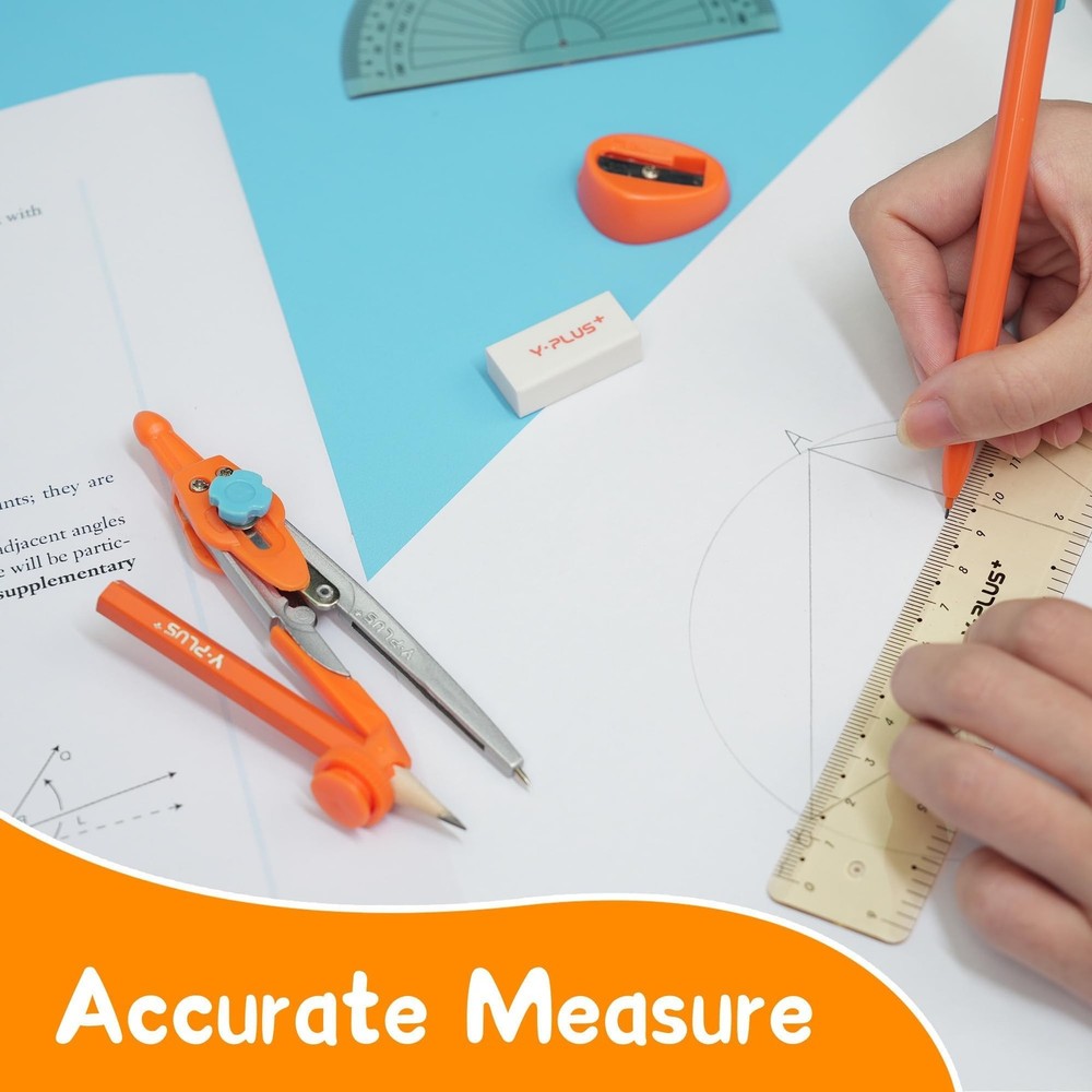 Geometry Set for Students, Math Protractor Compass with Rulers Mechanical Pen...
