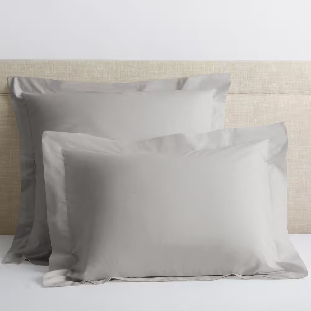 Company Cotton Gray Smoke Solid 300-Thread Count Cotton Percale Standard Sham