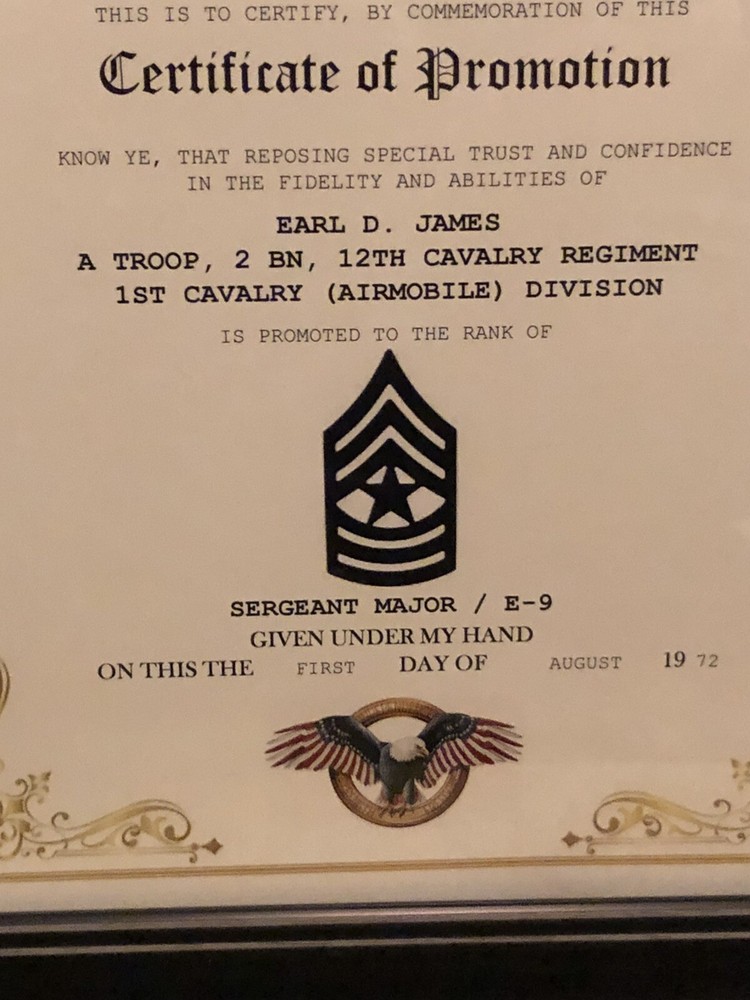 SERGEANT MAJOR / SGM (E-9) U.S. Army ~ Commemorative Promotion Certificate