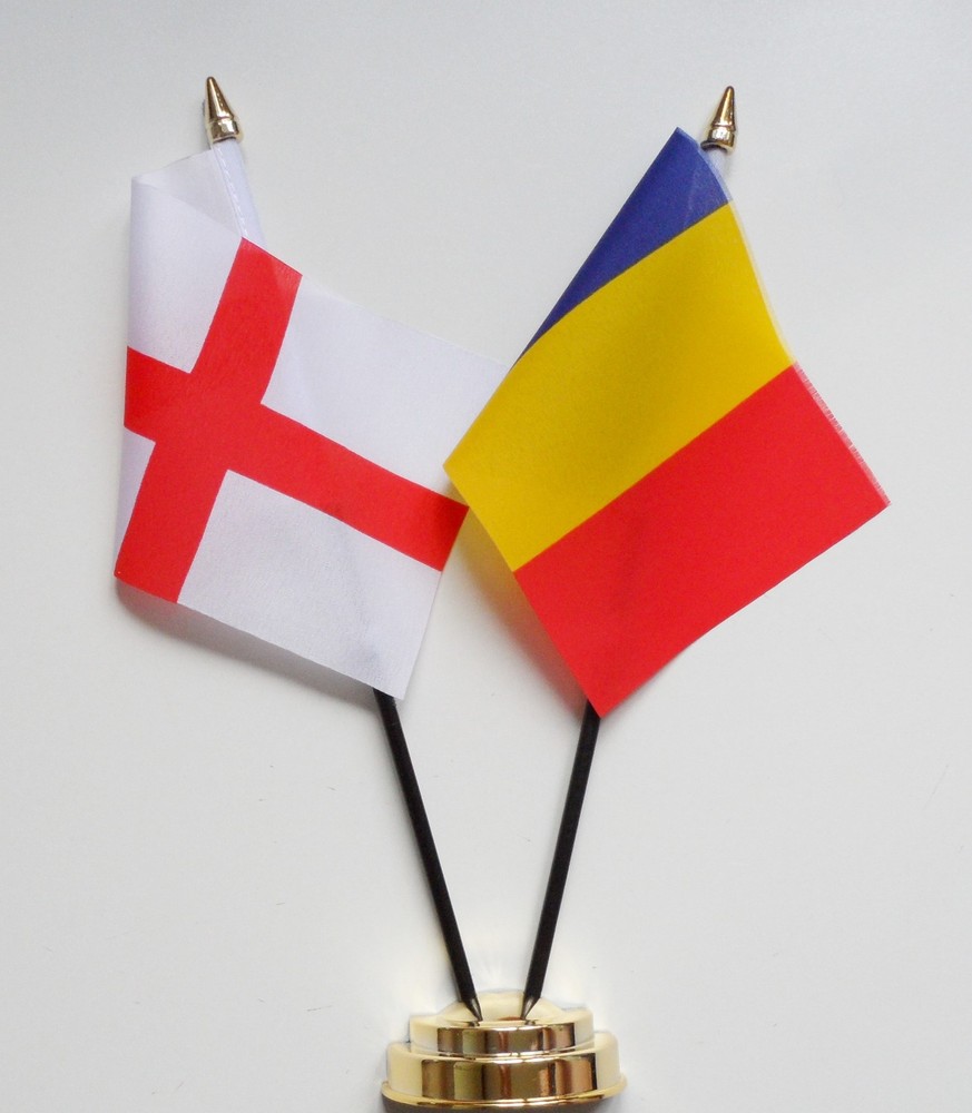 England & Romania Double Friendship Table Flag Set