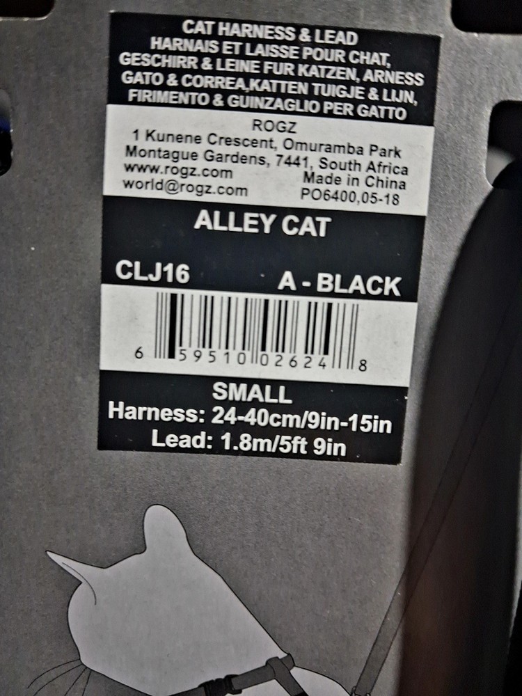 Rogz Glowcat control Harness and Lead Small Black Jumping cat