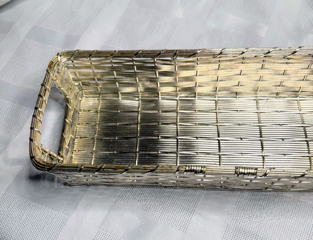 Silver tone Wire Metal Basket Rectangular Medium Size Fall Decor Winter Decor A3