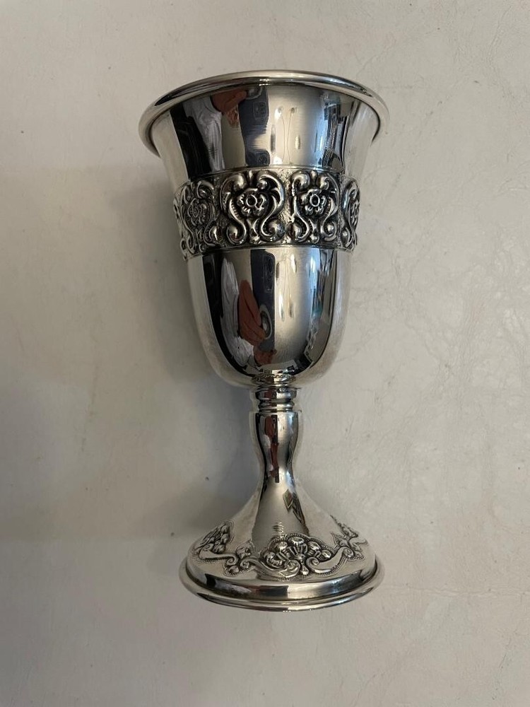 Exquisite Sterling Silver Kiddush Cup Flower Design 4 1/2" Tall