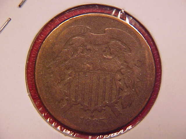 1865 TWO CENT PIECE - BENT - G DAMAGE - SEE PICS! - (X1786)