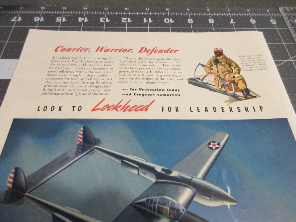 1941 Courier, Warrior, Defender , Lockheed Lodestar P-38 Lightning Hudson - Ad