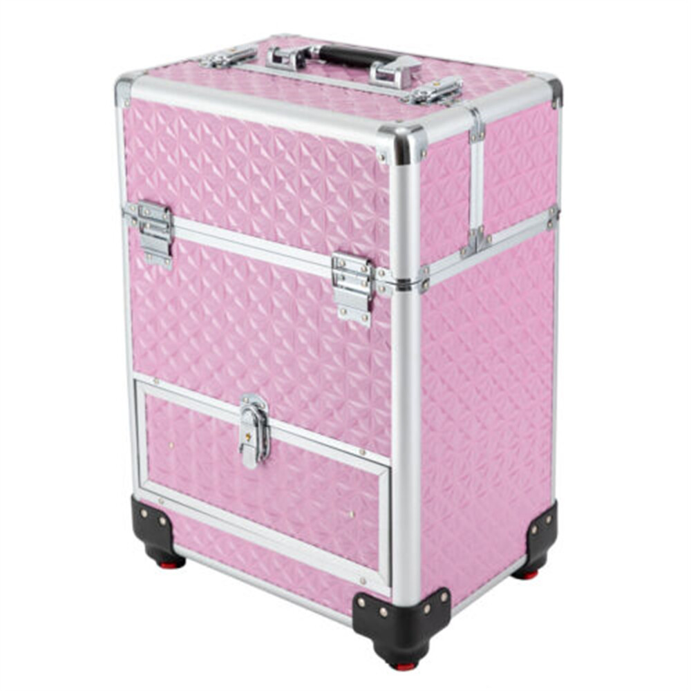 Rolling Makeup Train Case Cosmetic Trolley Makeup Storage Organizer Luggage Box