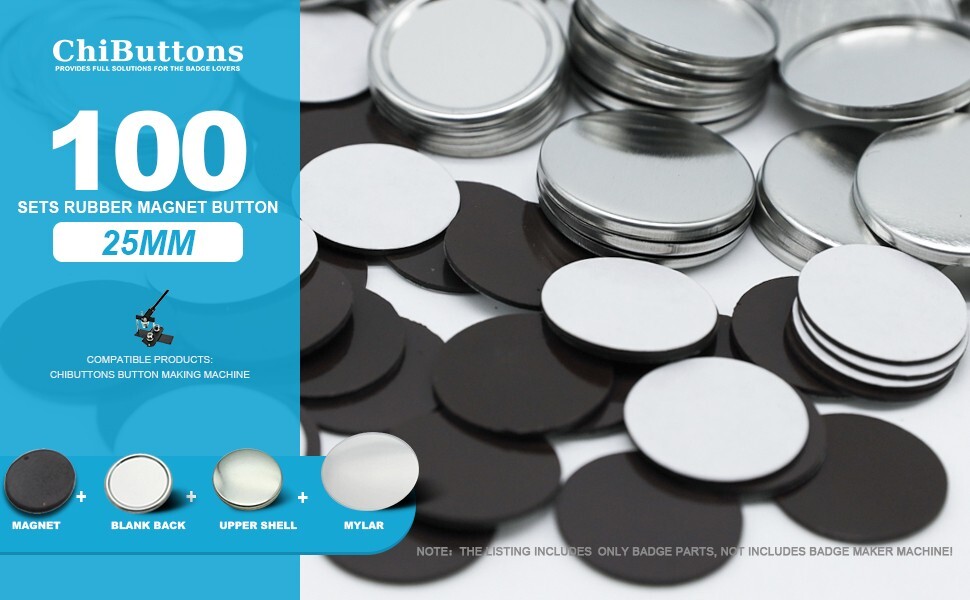ChiButtons Rubber Magnet - 25mm Magnet Fridge Button (100 sets)