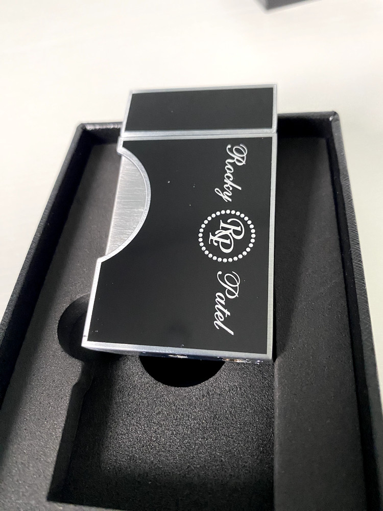 Rocky Patel Crest Single Flat Flame Cigar Lighter - Black and Chrome - New