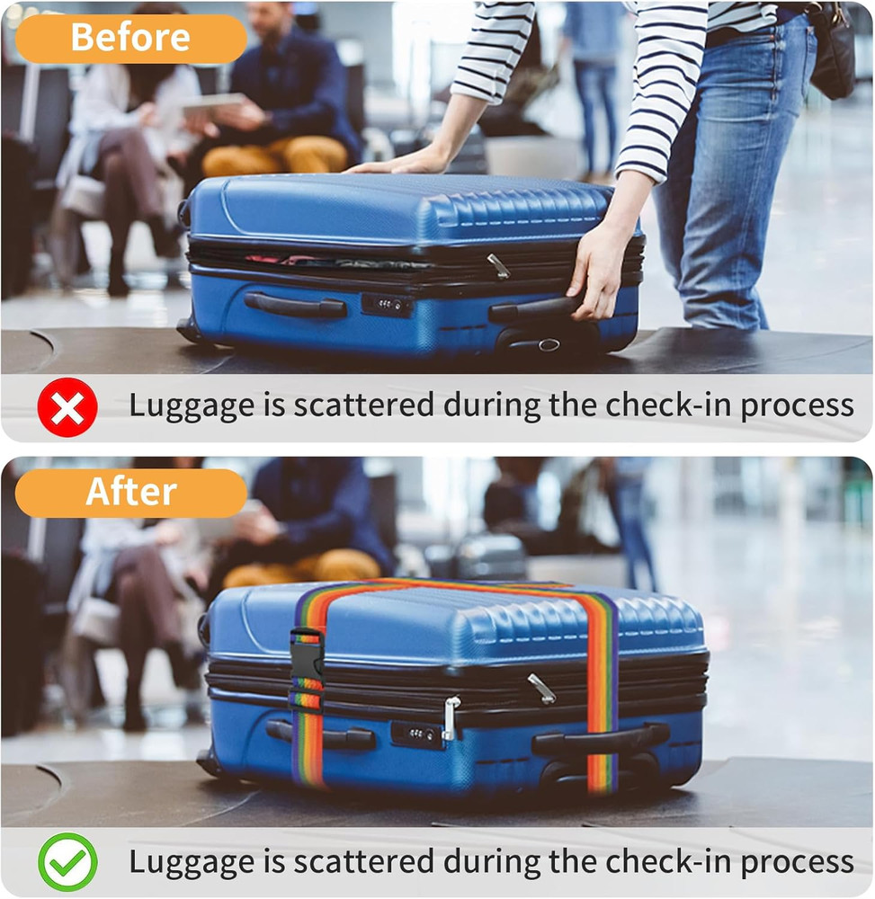 BILIONE 4 Pack Luggage Straps 79"Long Belts Keep Suitcase Secure While Traveling