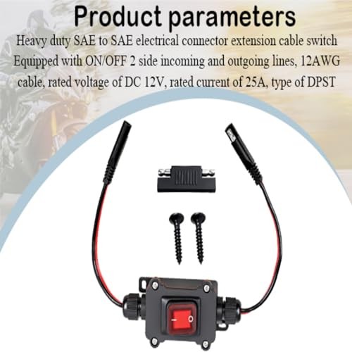 12V Inline Toggle Power Switch, 12AWG on/Off Switch SAE to SAE Cable, IP67