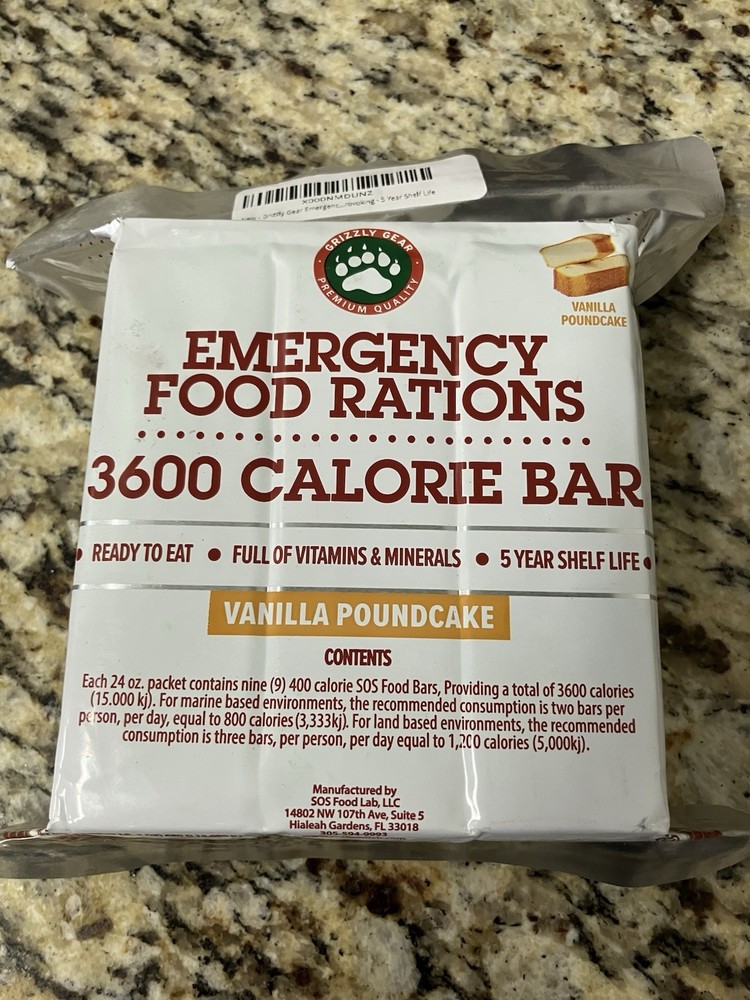 Food Rations- 3600 Calorie Vanilla Poundcake Bar (1 Pack) - 15 Day, 360 Hour ...
