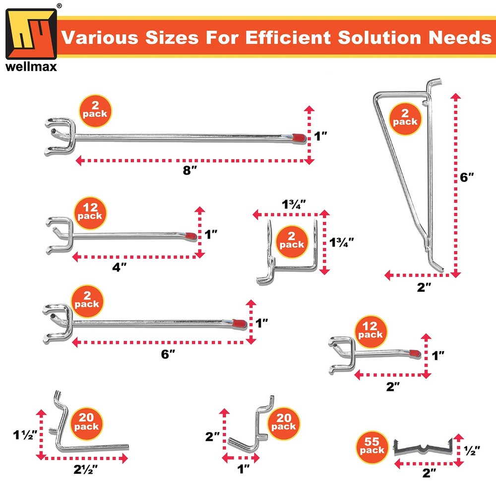 Pegboard Hooks Accessories Assortment 188 PC Heavy Duty Peg Board Hook Set