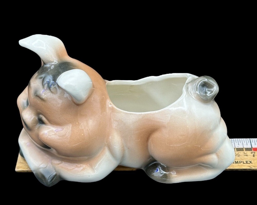 Anthropomorphic Lying Pig Shelf Planter Mold Brown Painted