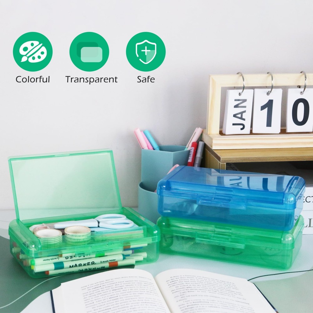 Double Layer Hard Plastic Translucent Pencil Box Blue